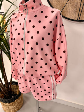 The Polka Stripe Short Set - Pink/Chocolate
