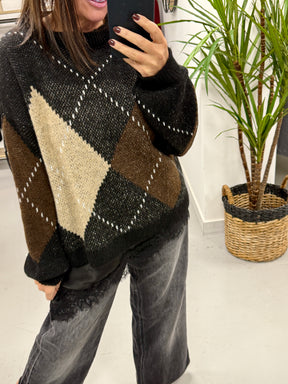 Argyle Crew Neck - Black