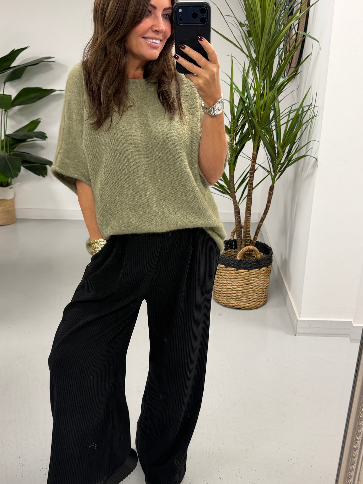 Sofia Soft Knit Crop Sleeve Knit Jumper - Sage Green (Size 10-16)