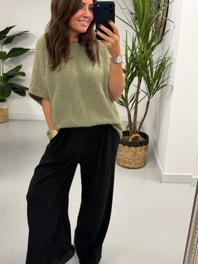 Sofia Soft Knit Crop Sleeve Knit Jumper - Sage Green (Size 10-16)