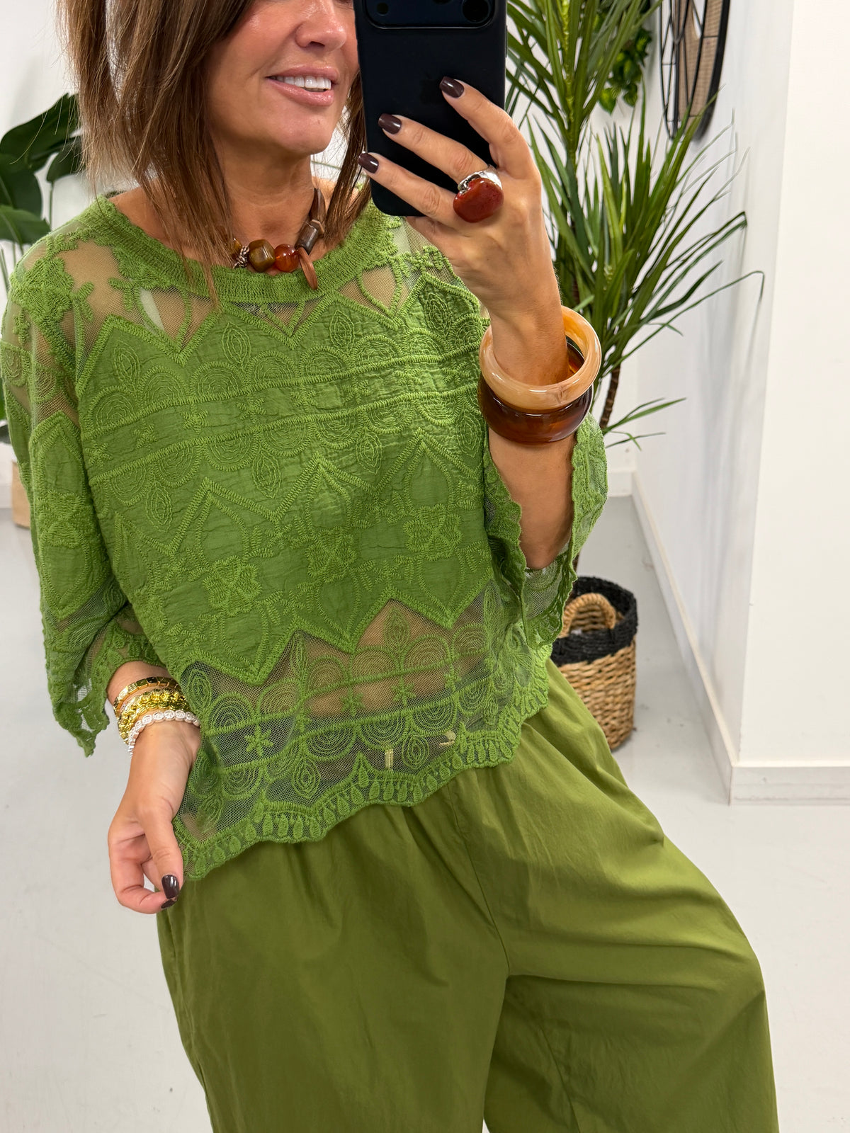 Seville Lace Top - Olive Green