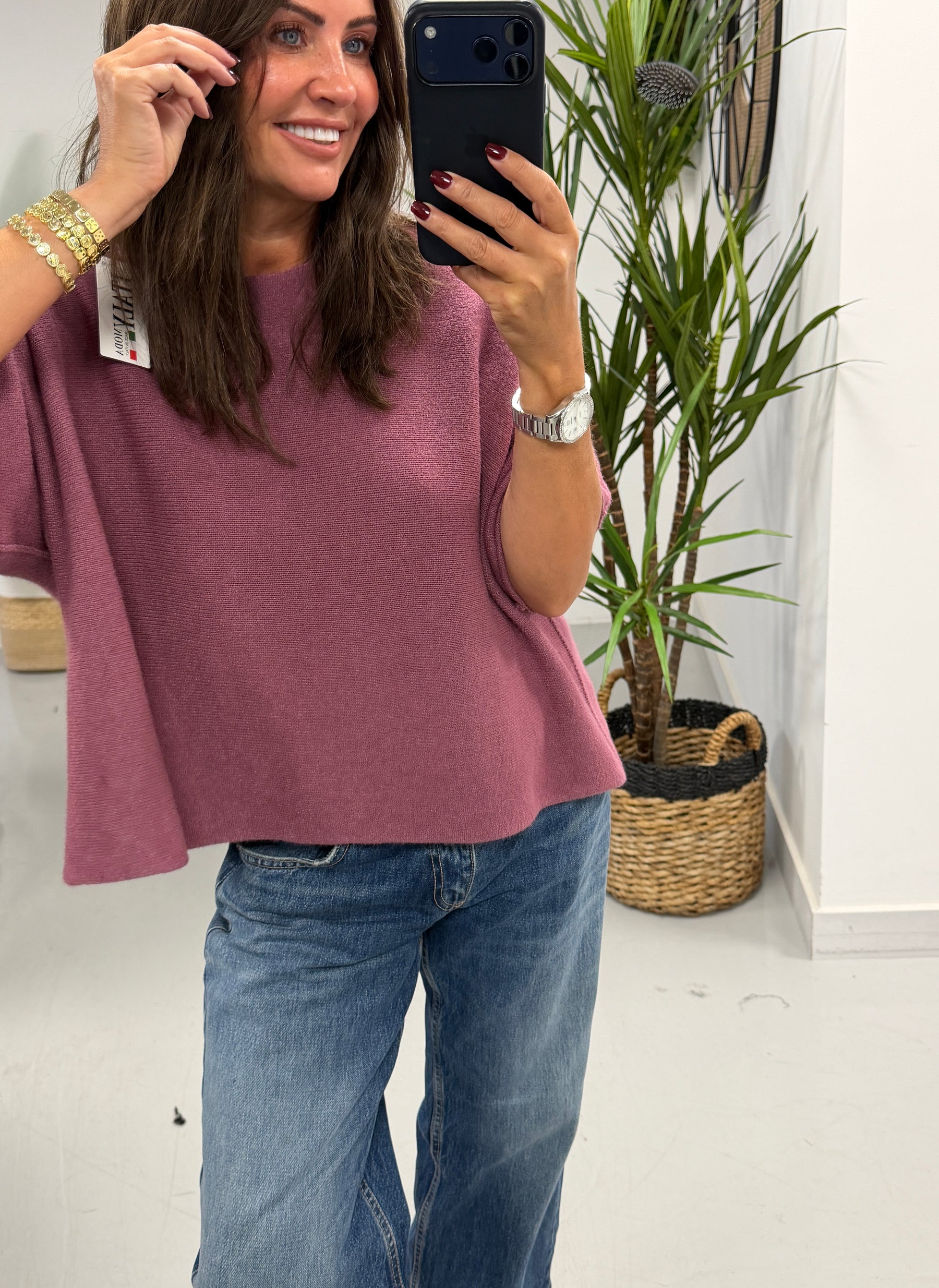 Gracie Crop Sleeve Knit - Mauve (Size 10 - 18)