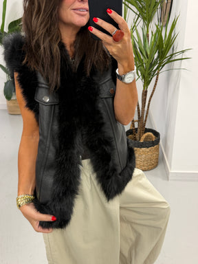 PRE ORDER Kensington Faux Fur Trim Gilet  - Black