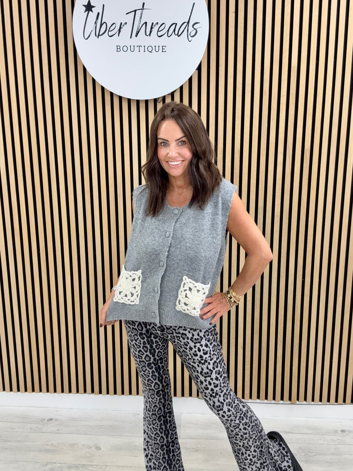 Knitted Pocket Waistcoat - Grey