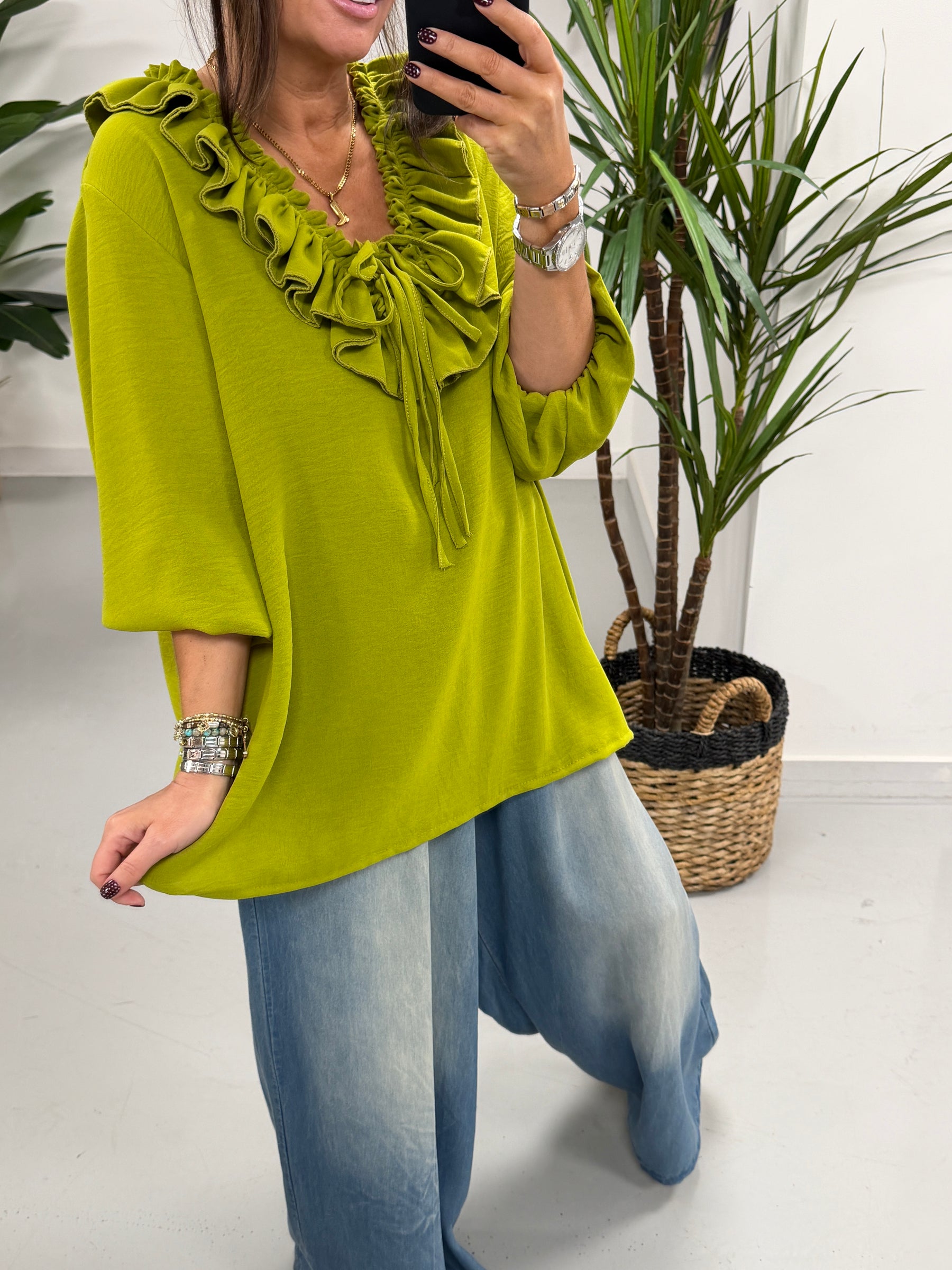 Luna Double Ruffle Blouse - Pistachio