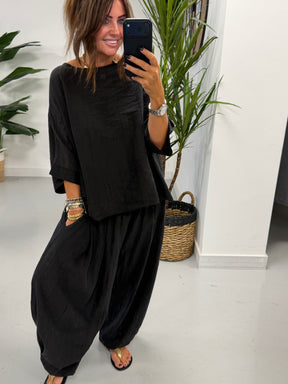 The Shirred TicToc Crinkle Balloon Trouser - Black