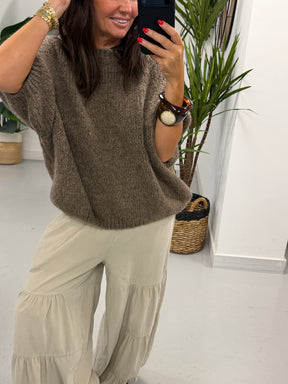 The Rustic Crop Sleeve Knit - Mocha