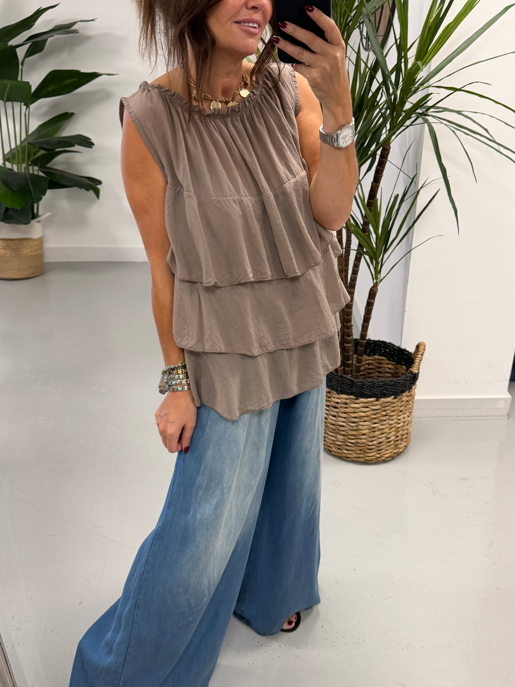 The Rio Ruffle Top - Pebble