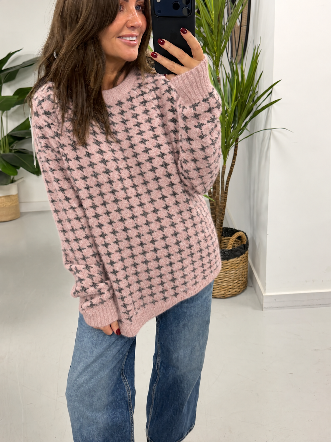 Super Soft Dogtooth Knit - Baby Pink