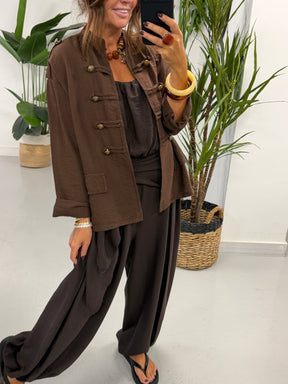 Wrap Crinkle Balloon Jumpsuit Chocolate 10-16
