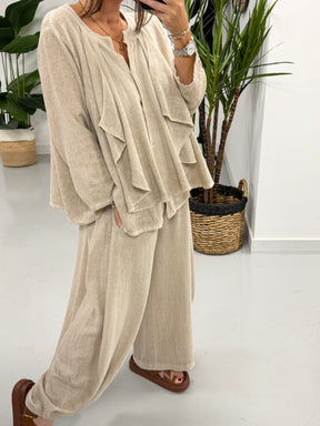 Sahara Ruffle Button Blouse - Stone