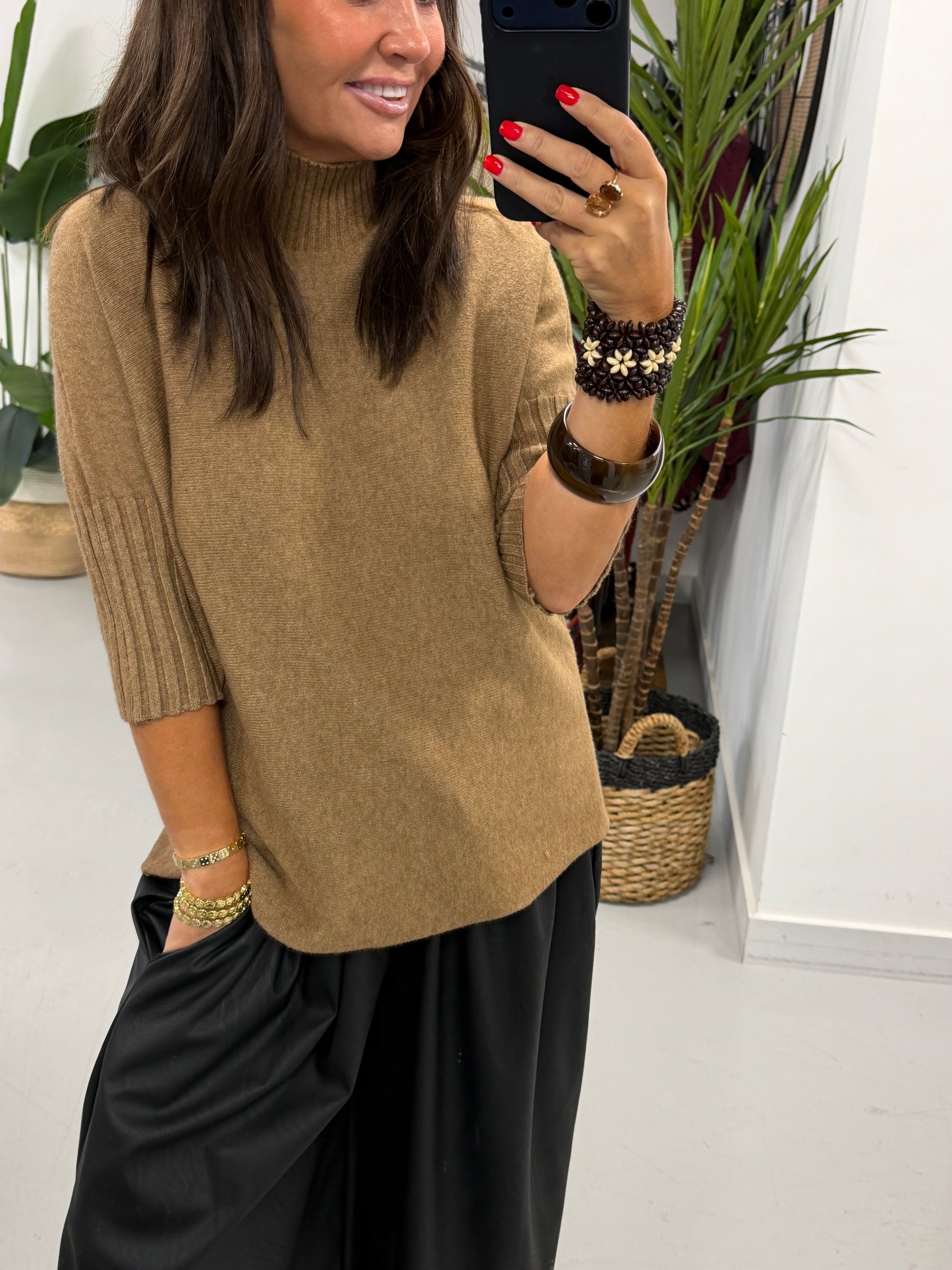 Crop Sleeve Knit - Camel