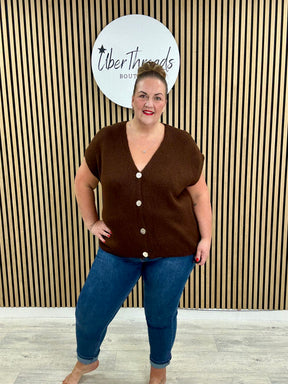 The Knitted Gold Button Waistcoat - Chocolate