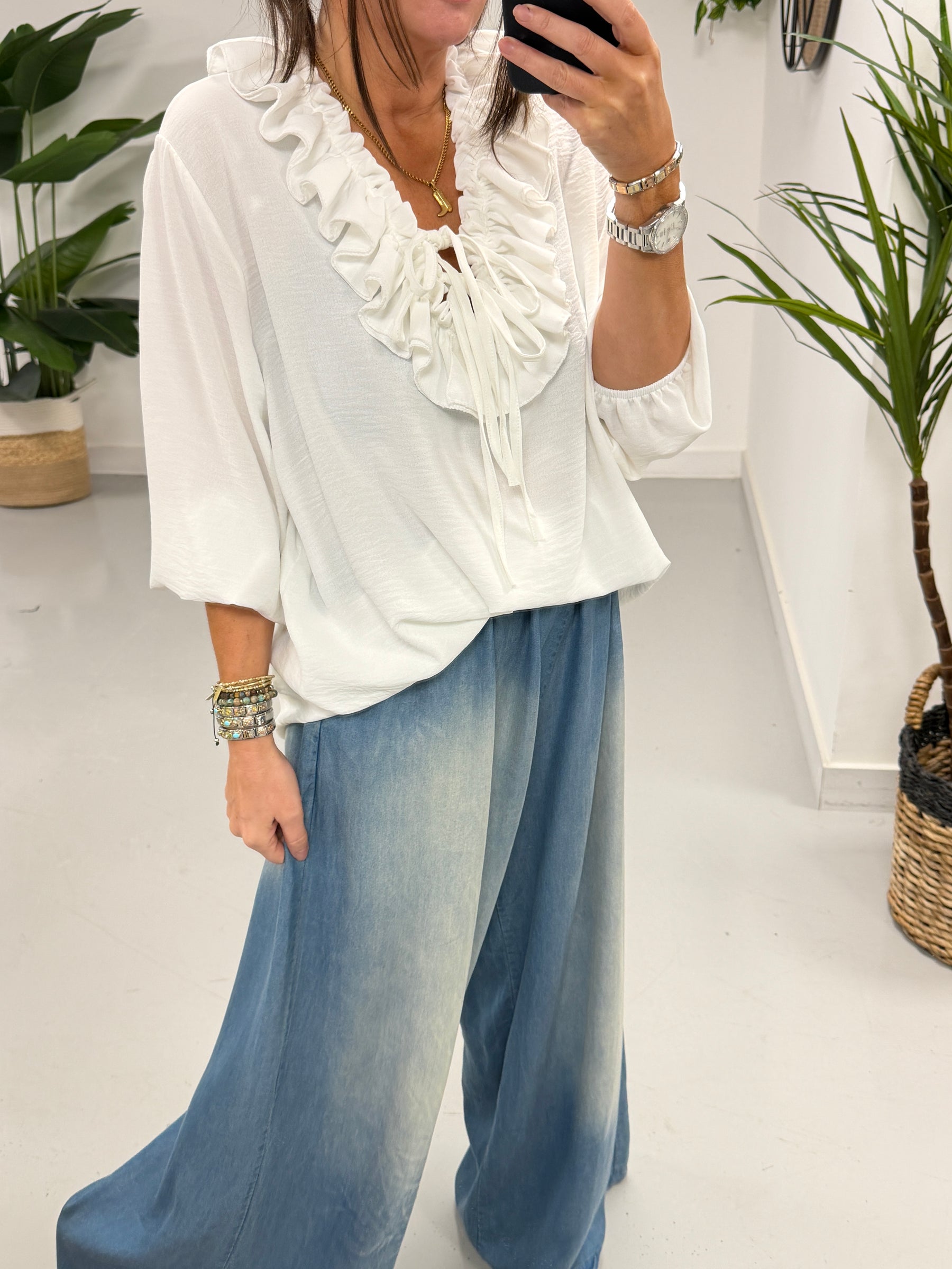 Luna Double Ruffle Blouse - White