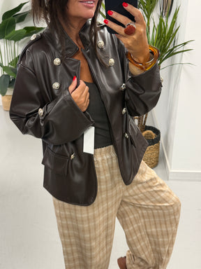 Ranch PU Military Blazer - Chocolate