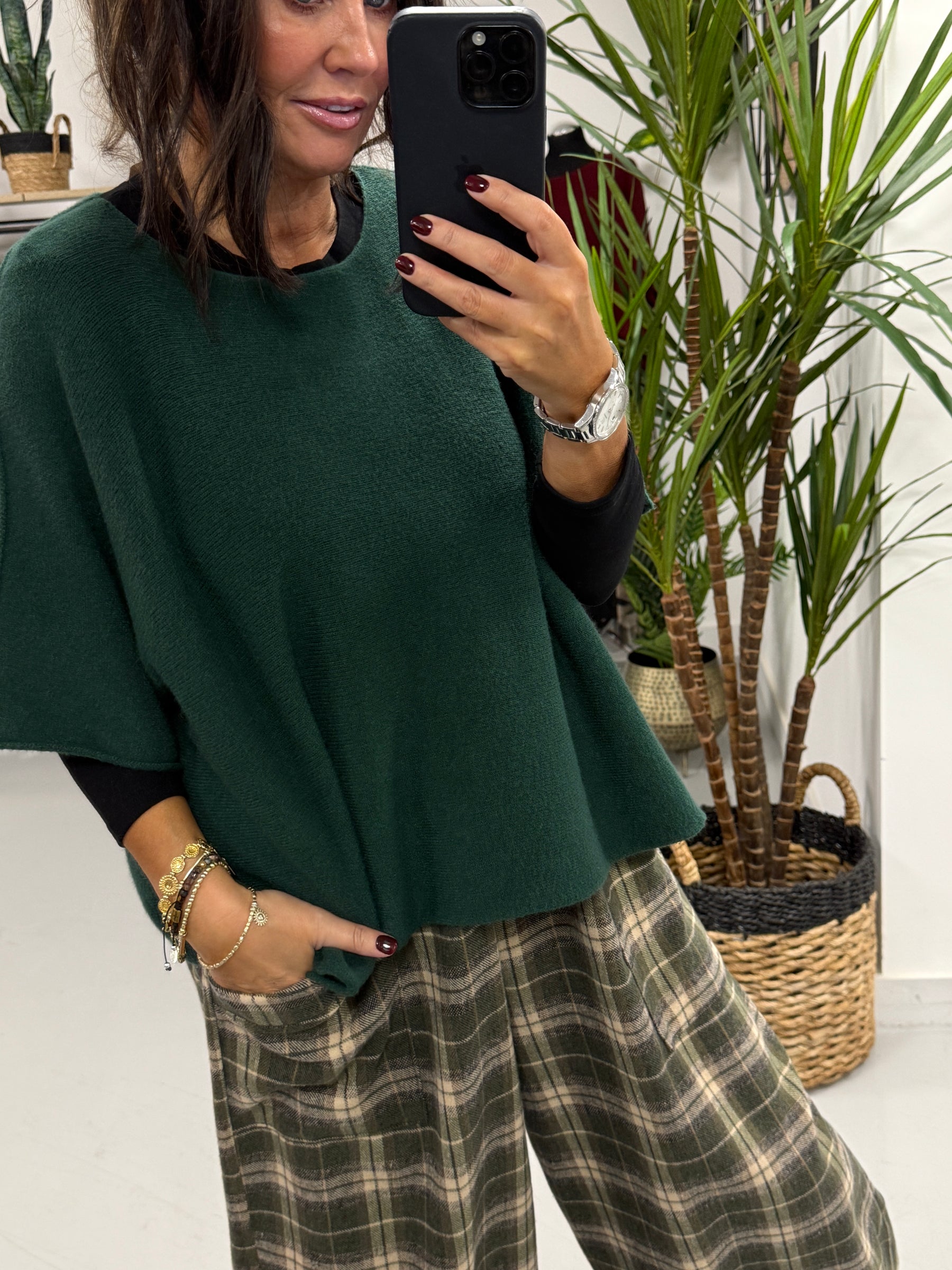 Gracie Crop Sleeve Knit - Forest Green