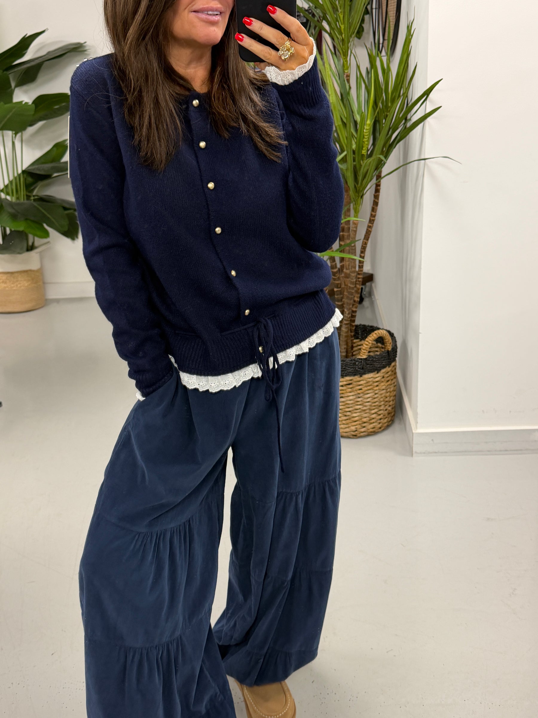 Downtown Ruffle Cardigan - Navy