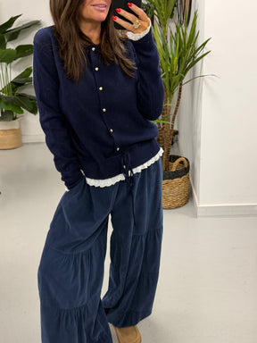 Downtown Ruffle Cardigan - Navy