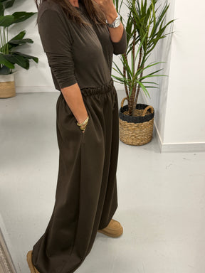 Button Front Balloon Cuff Joggers - Chocolate (Size 12-20)