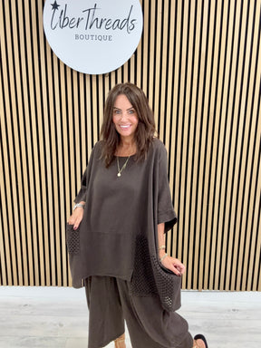 Sahara Crochet Pocket Tunic - Chocolate