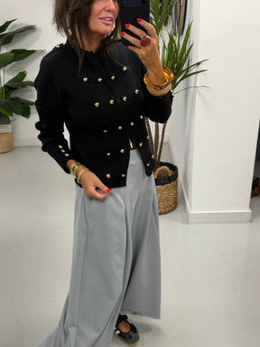 Military Knitted Cardigan - Black