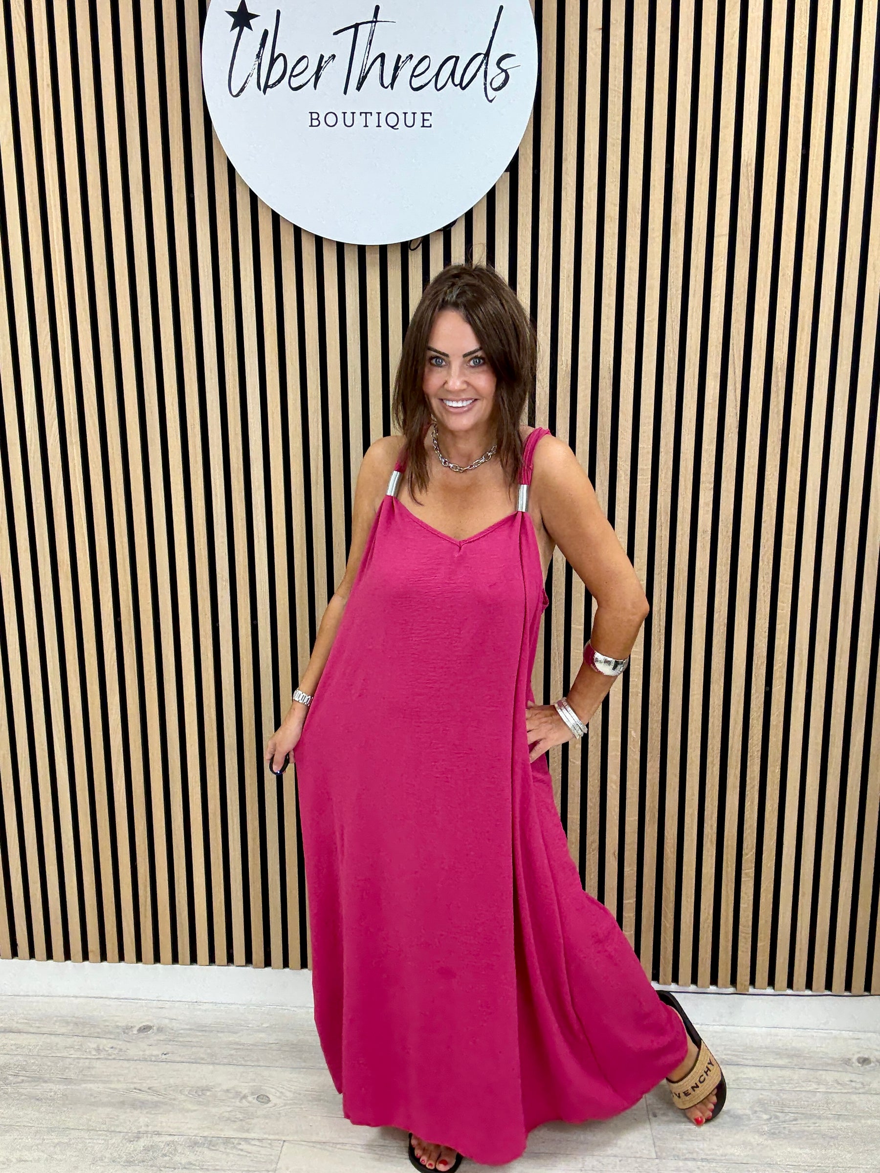 The Spring Shoulder Maxi - Cerise Pink