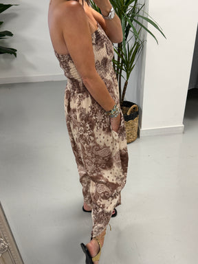 The Paisley Bandeau Jumpsuit- Taupe