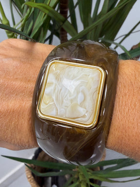 Thick Resin Chocolate Bangle (Square Cream Stone)