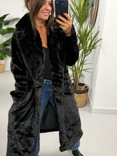 The Safron Longline Faux Fur Coat - Black (Size 16-20)