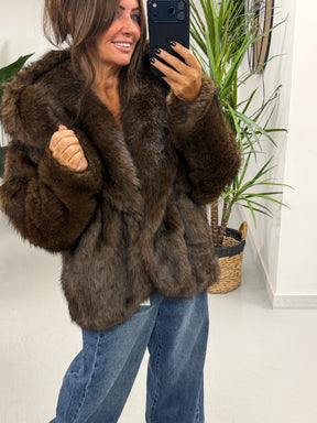 The Nova Hooded Faux Fur - Dark Chocolate (Size 12-16)