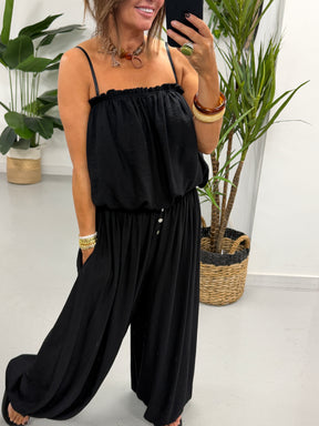 Button Crinkle Balloon Co Ord - Black