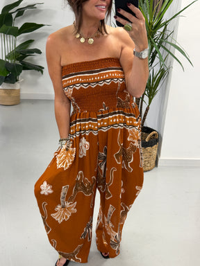 Funky Animal Bandeau Jumpsuit -Rust