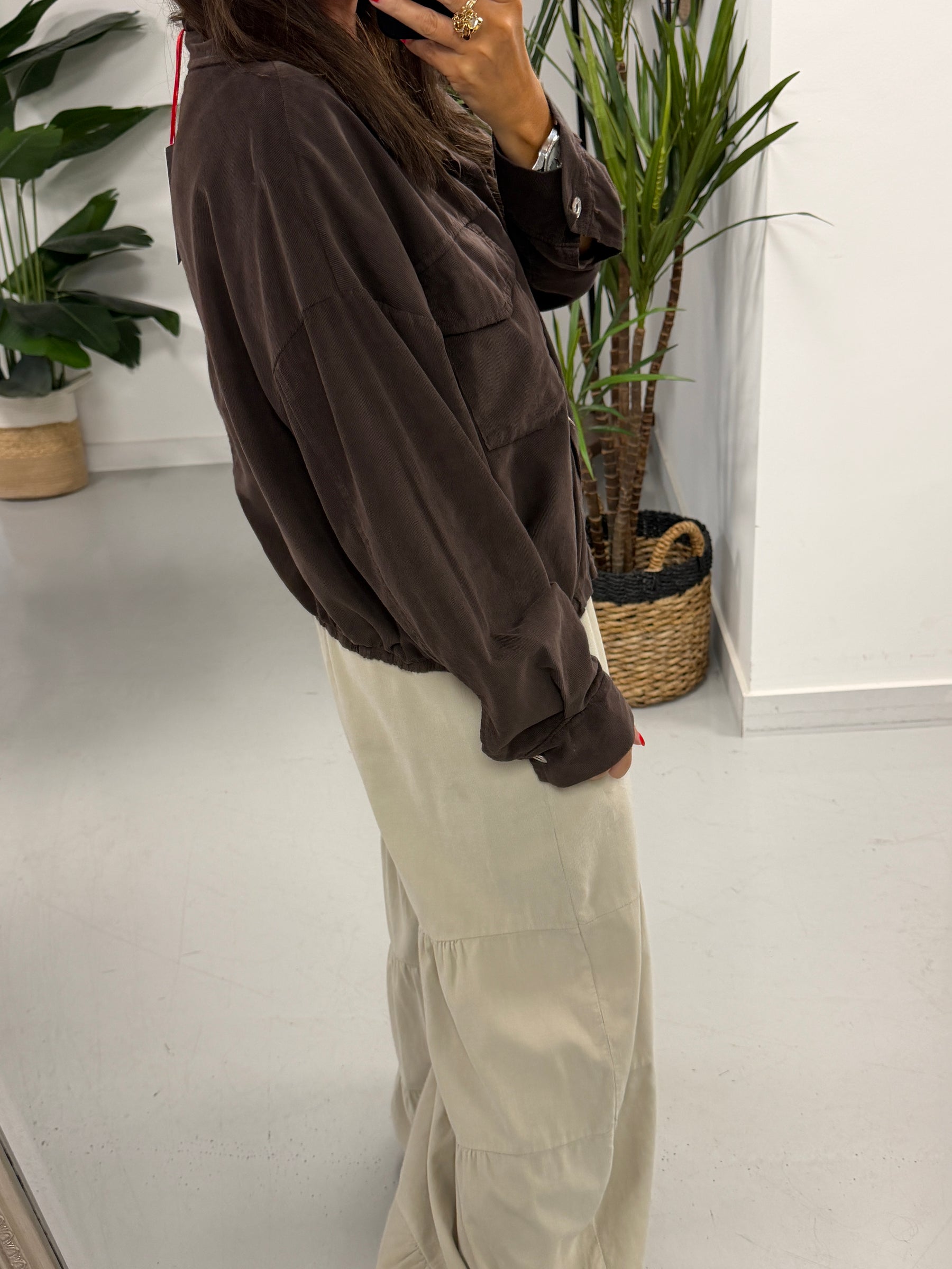 The Needlecord Utility Shacket - Chocolate