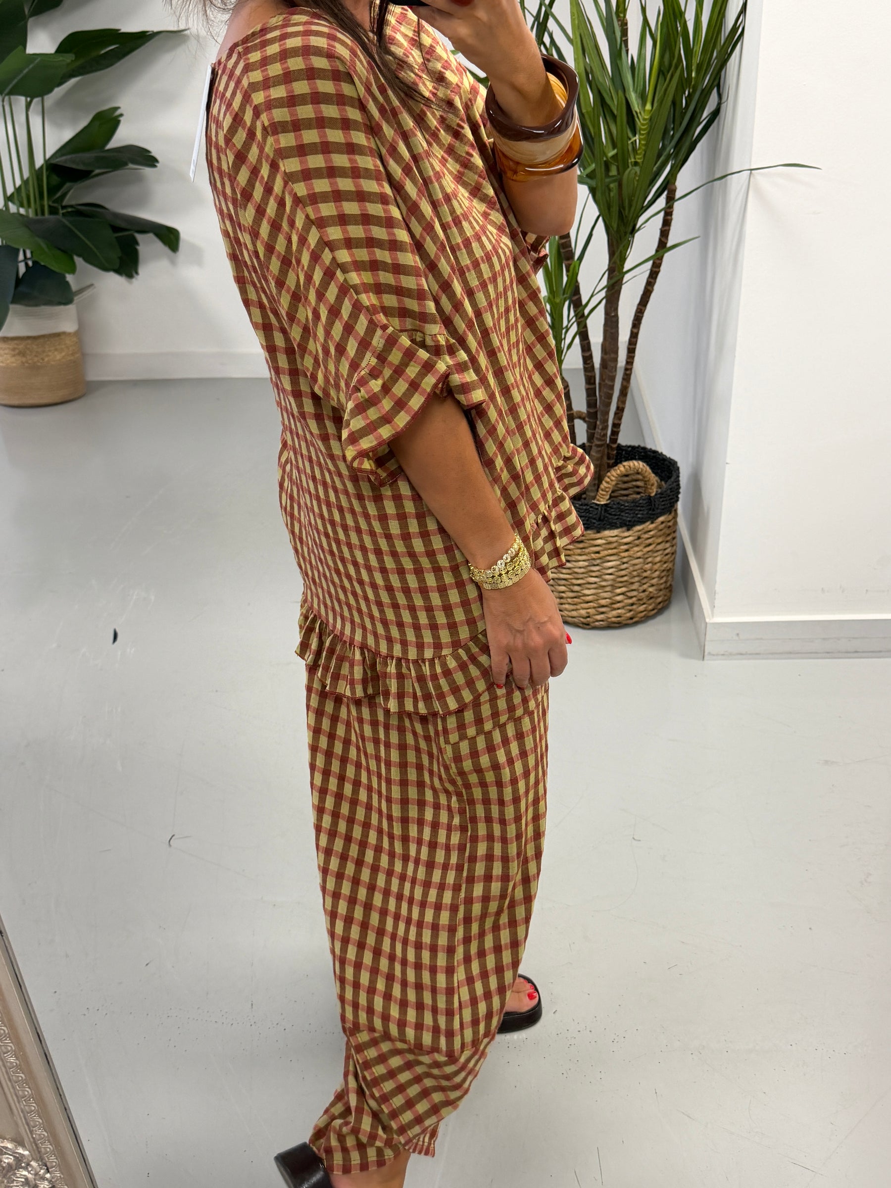 The Autumn Check Ruffle Tunic - Pistachio