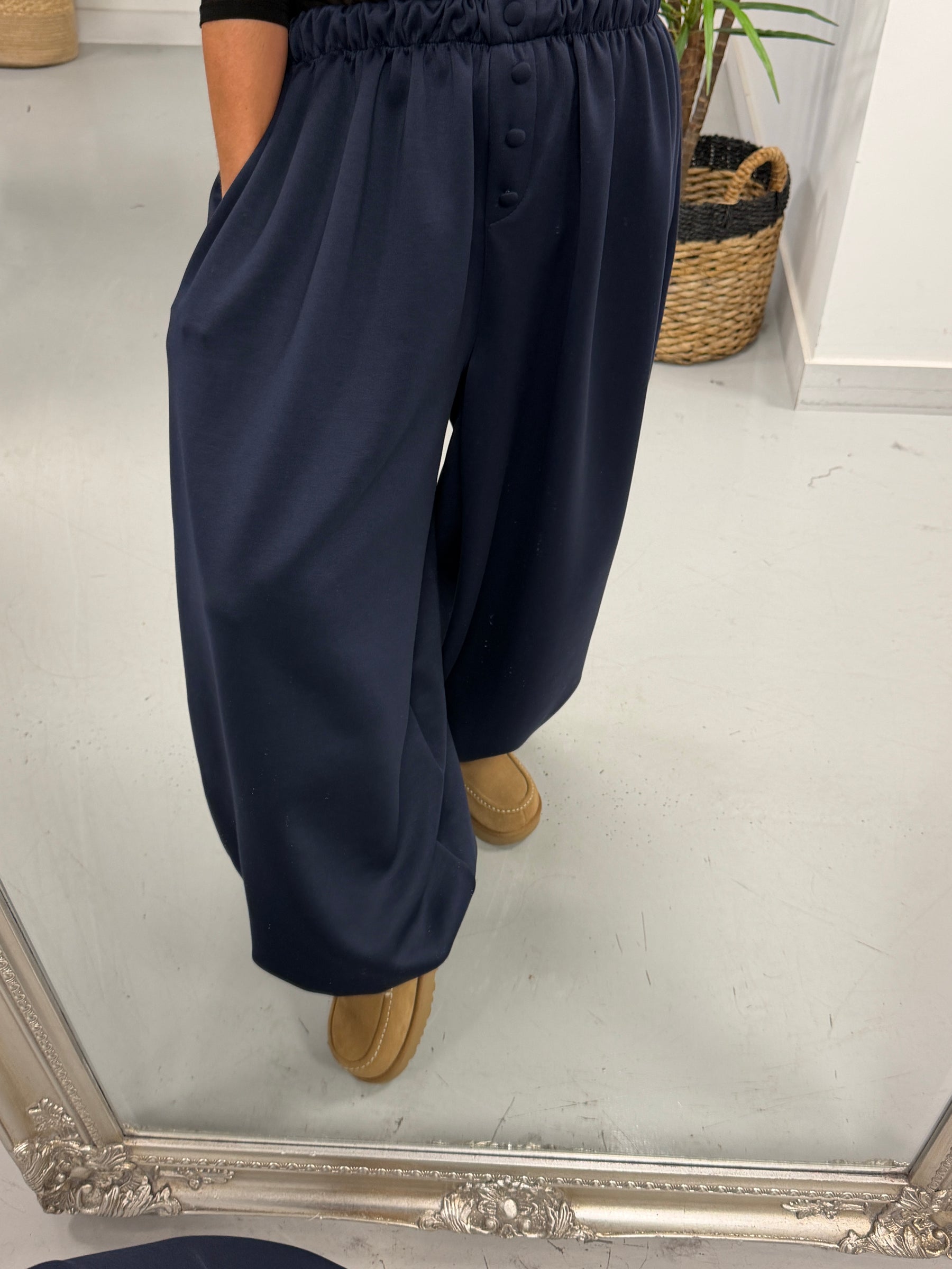 Button Front Balloon Cuff Joggers - Navy (Size 12-20)