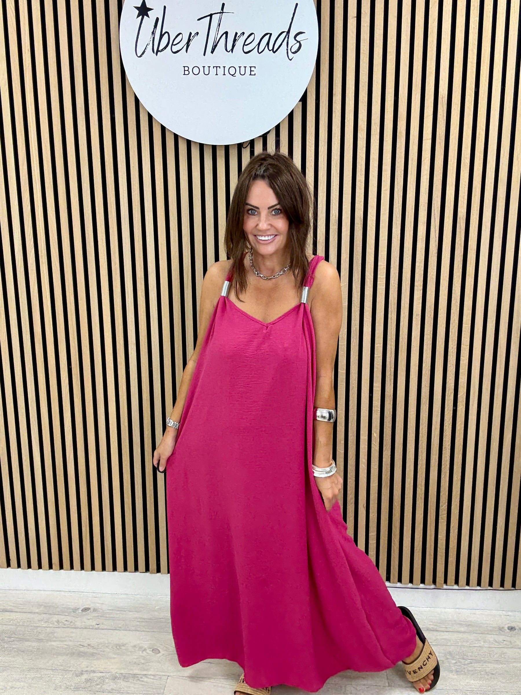The Spring Shoulder Maxi - Cerise Pink