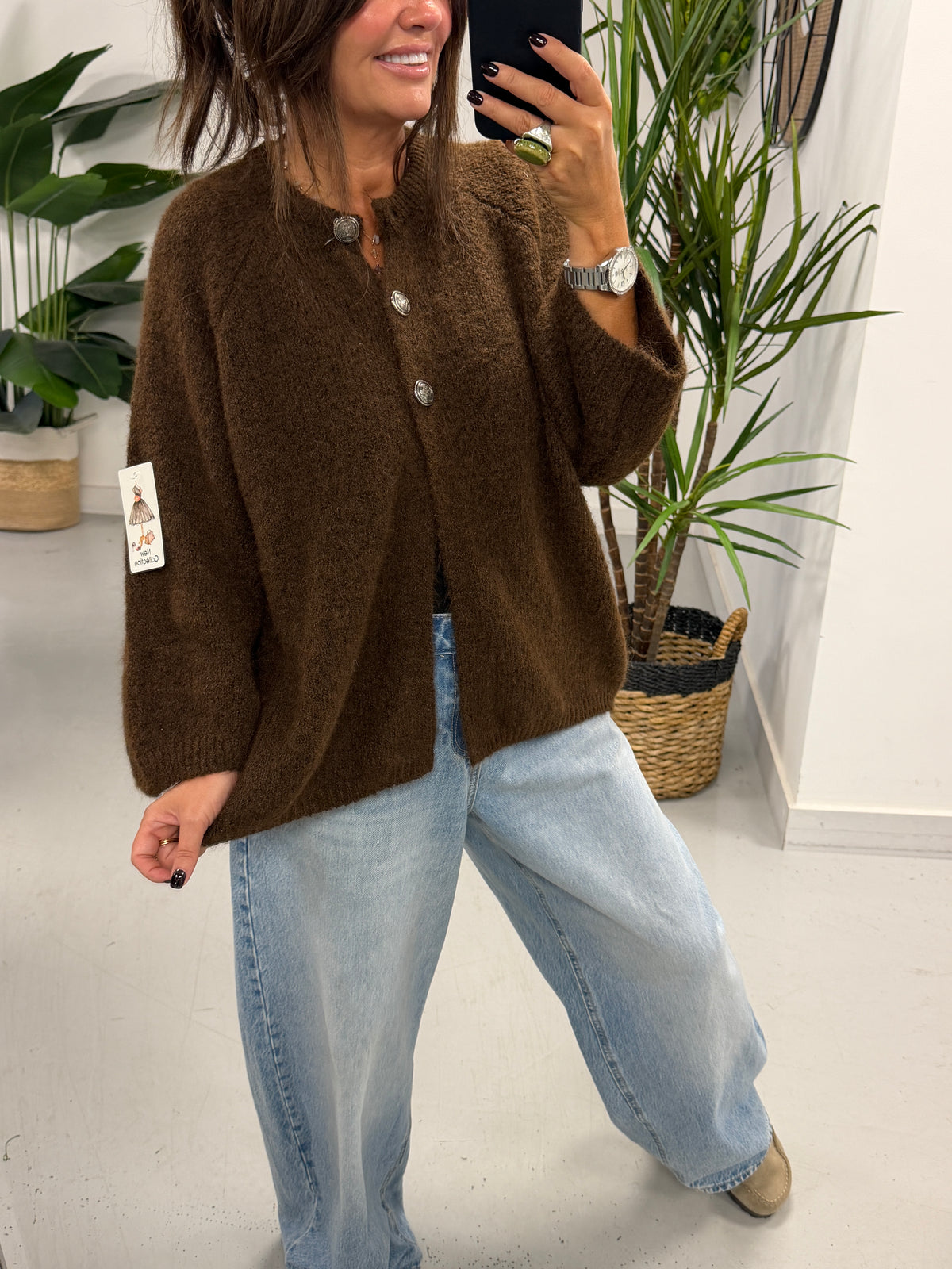 The Portobello Military Button Cardigan - Chocolate