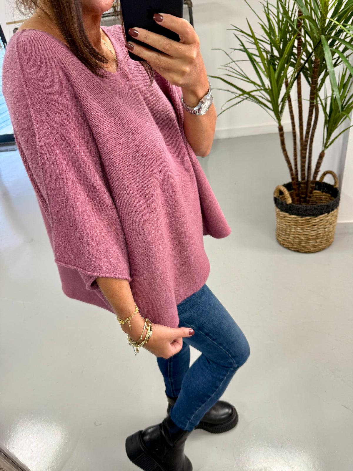 Gracie Crop Sleeve Knit - Mauve