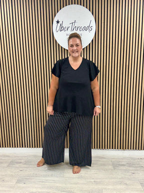 The Pinstripe Palazzo - Black/White (Plus)