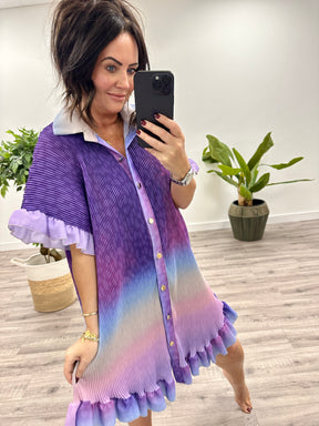 The Candy Ombré Pleated Shirt Dress - Purple