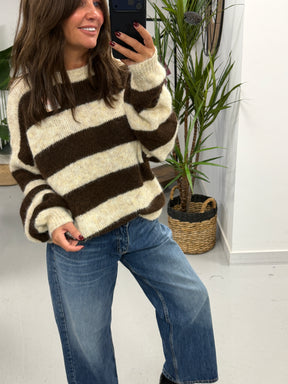The Buxton Stripy Knit - Chocolate/Cream (Size 8-16)