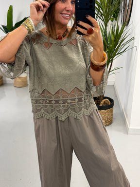 Seville Lace Top - Taupe