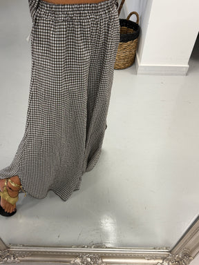 The Gingham Split Wide Leg Trousers - Chocolate