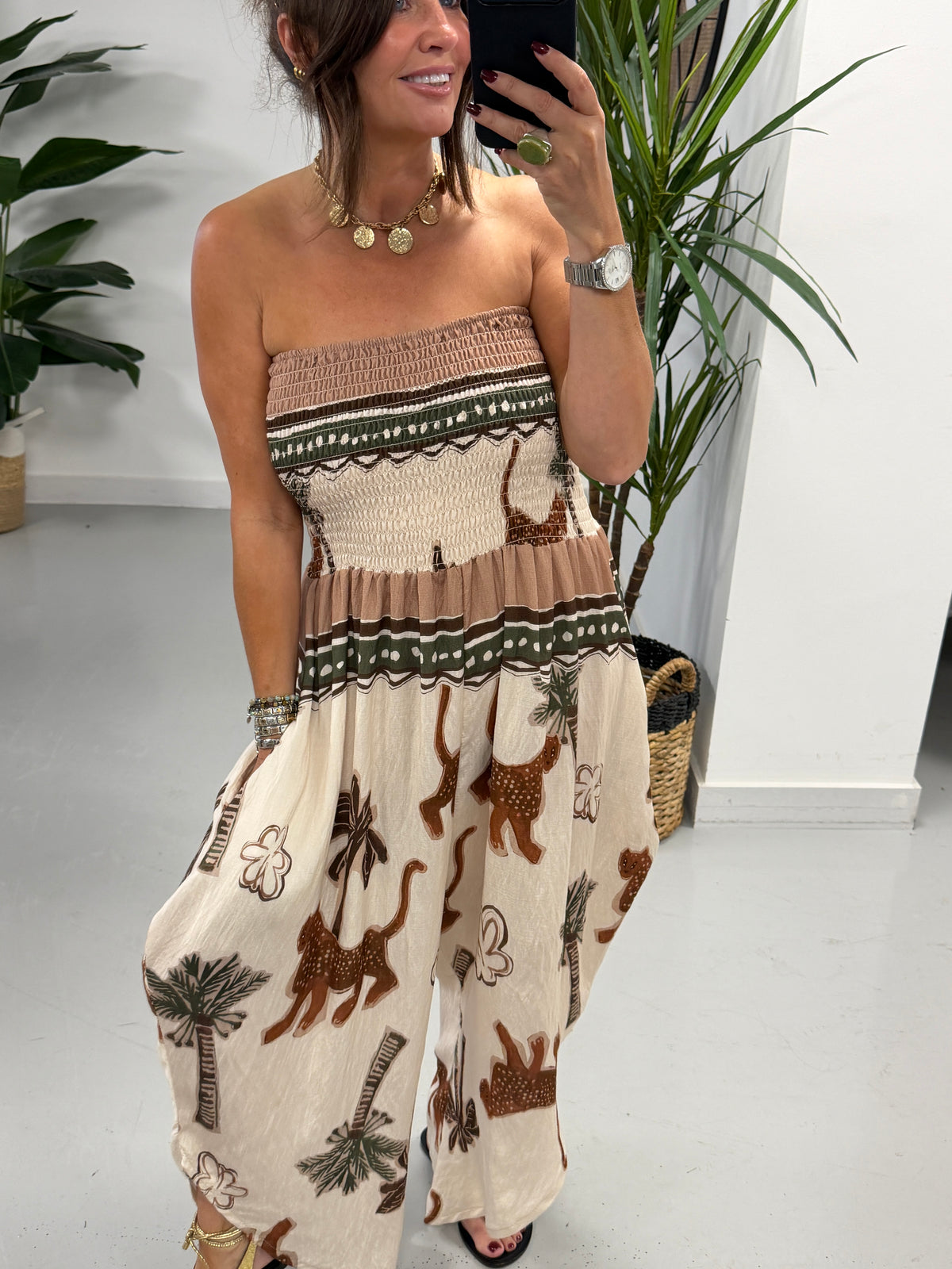 Funky Animal Bandeau Jumpsuit  - Cream
