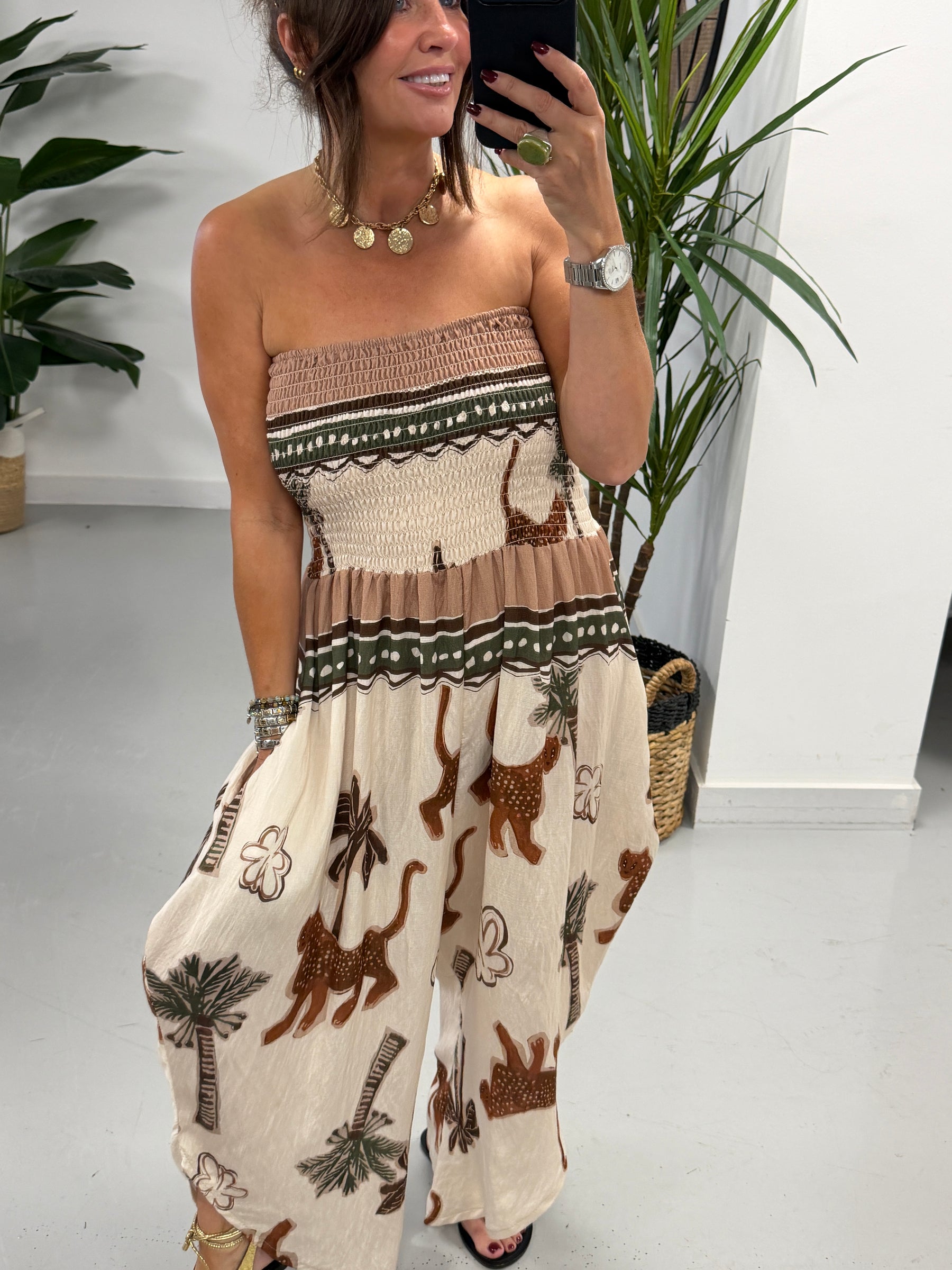 Funky Animal Bandeau Jumpsuit  - Cream