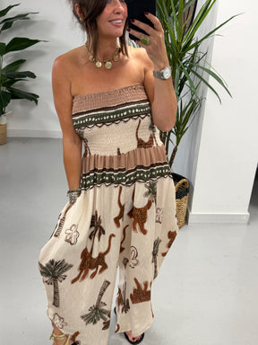 Funky Animal Bandeau Jumpsuit  - Cream