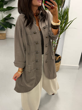 The Long Line Jersey Military Jacket - Taupe