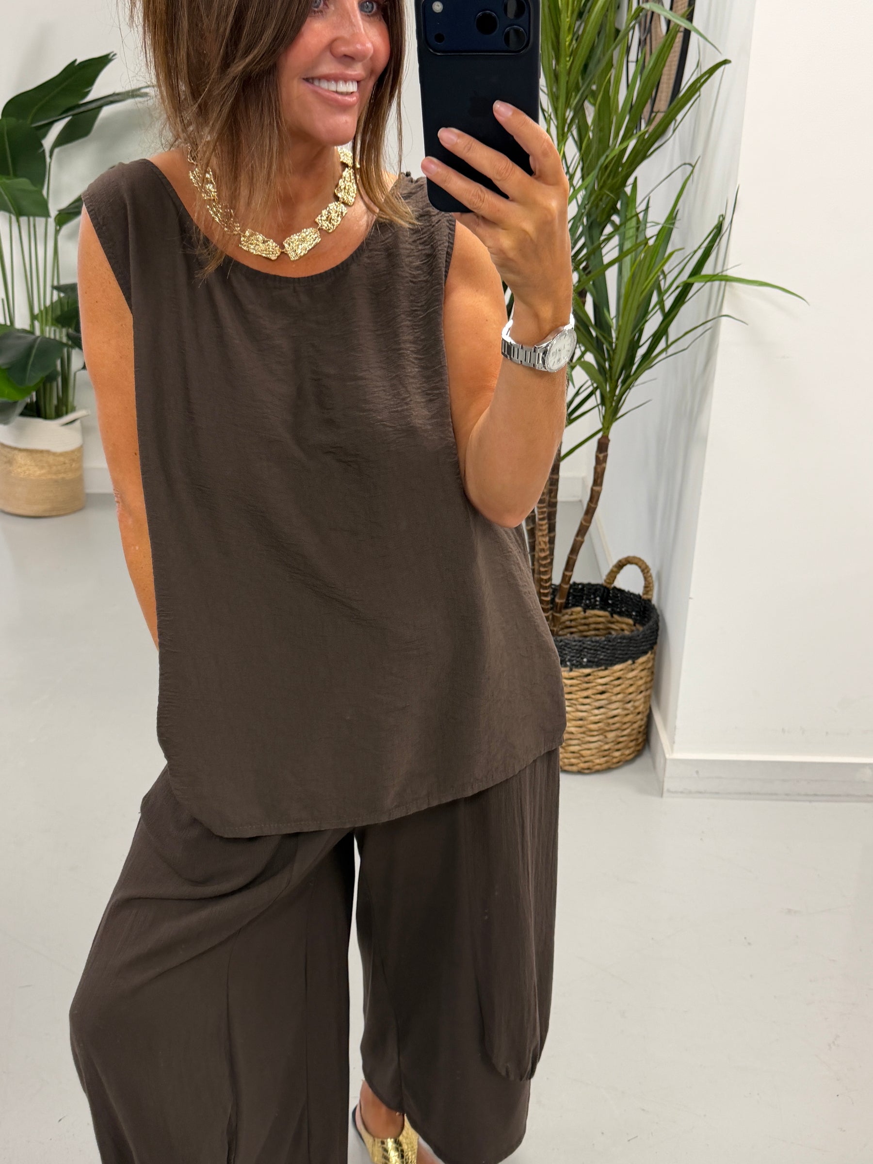 Sorrento Crochet Back Top - Chocolate
