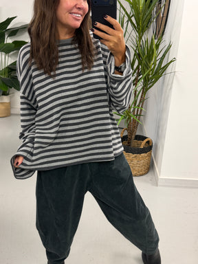 Jumbo Cord Barrel Trousers - Charcoal (Size 10-14)
