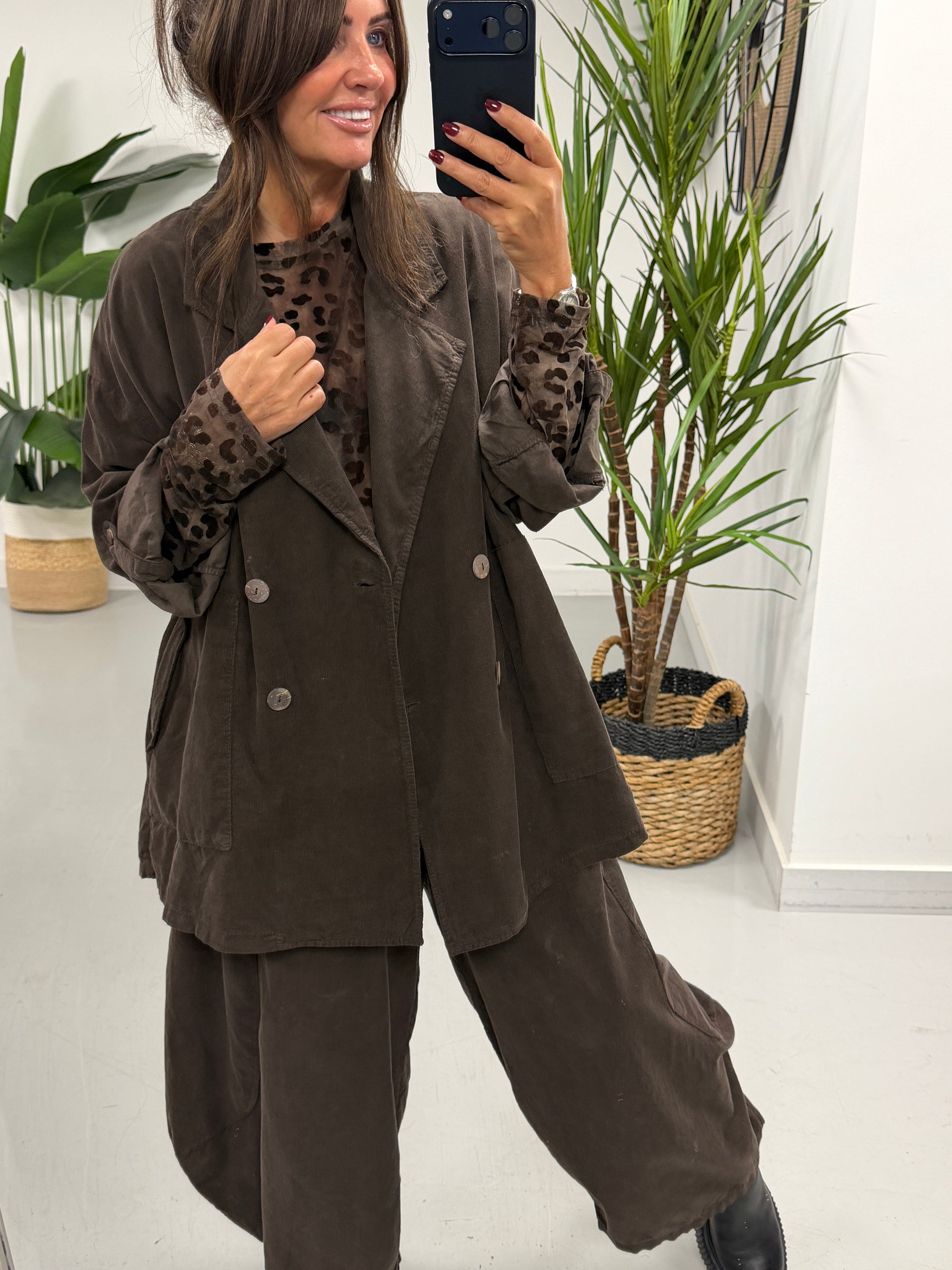 The Needlecord Button Blazer - Chocolate (Size 12-18)